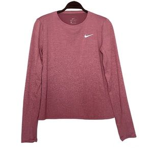 Nike Dri-Fit Long Sleeve Maroon/Pink Ombré Active Top Thumb Holes Size Medium